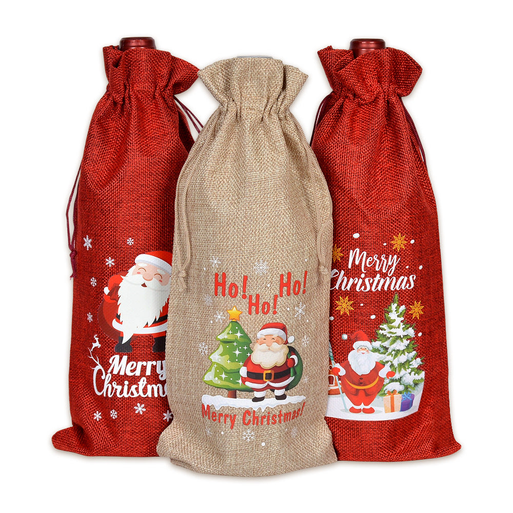 Christmas Wine Gift Bag – Drawstring Bottle Gift Sack for Wine & Champagne