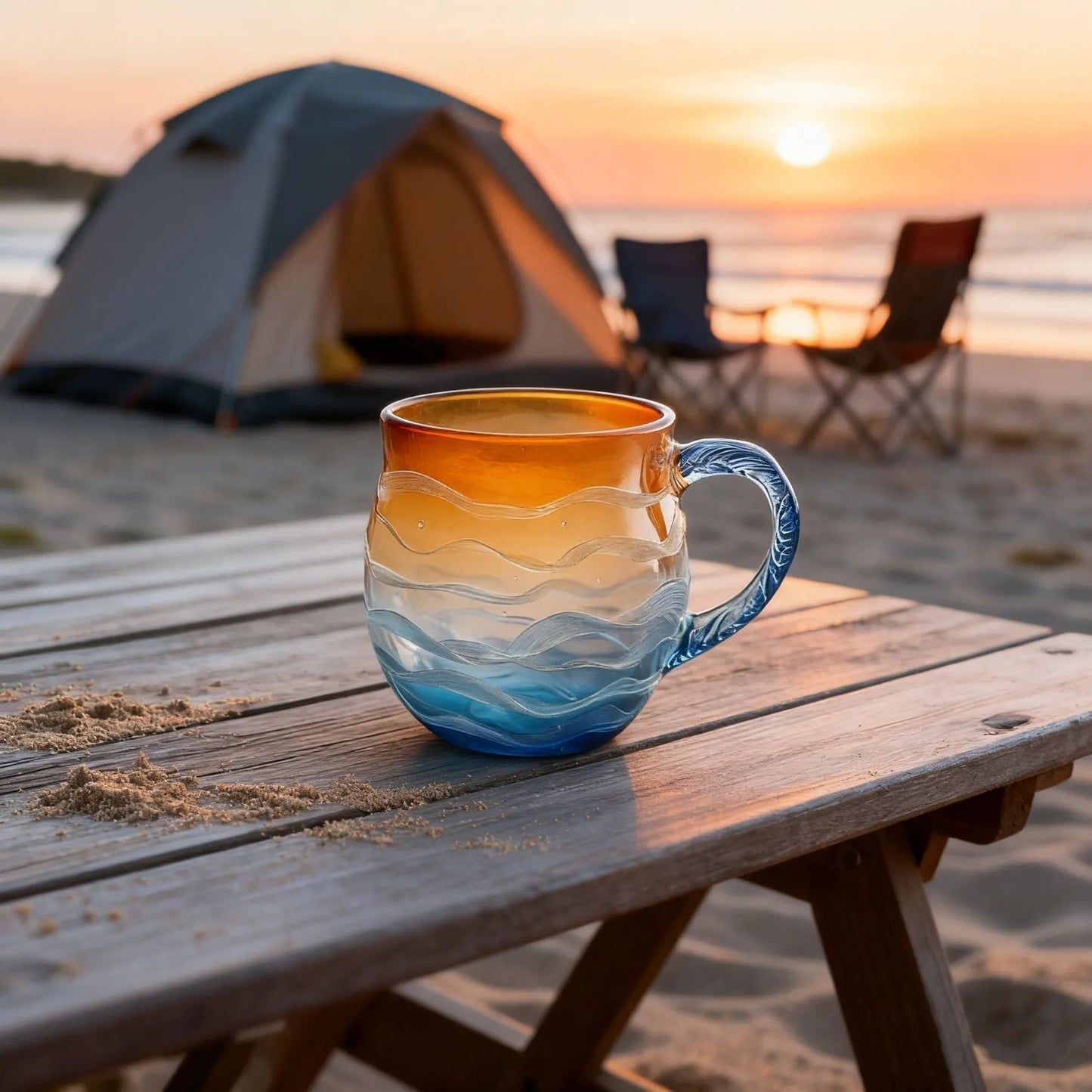 Sea Glass Sunset Mug – Borosilicate Glass Cup for Hot & Cold Drinks