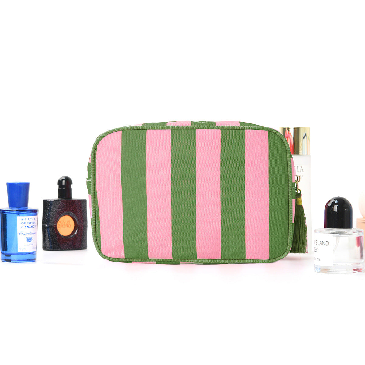 Striped Tassel Cosmetic Bag – Waterproof Travel Toiletry Organizer