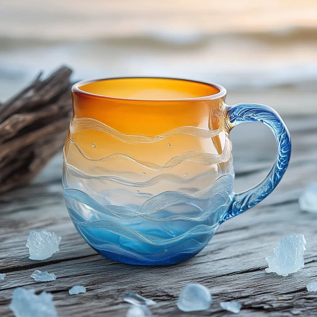 Sea Glass Sunset Mug – Borosilicate Glass Cup for Hot & Cold Drinks