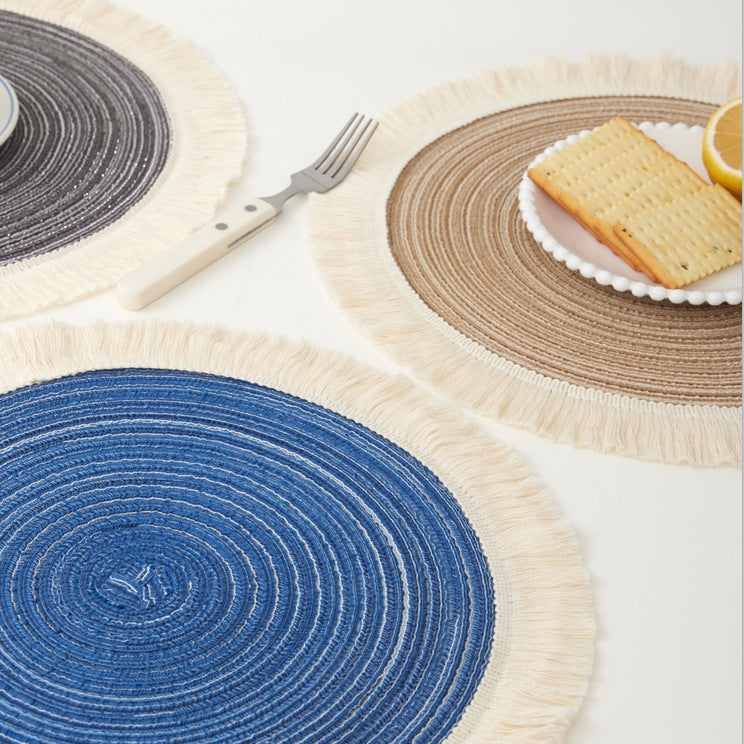 Round Cotton Tassel Placemat, Farmhouse Dining Table Mat