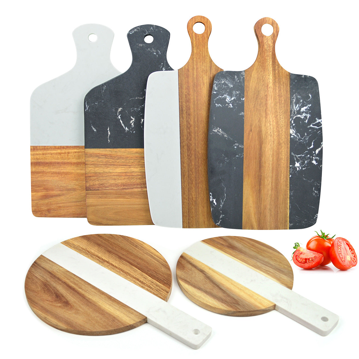 Marble & Wood Serving Board – Charcuterie, Cheese & Pizza Board