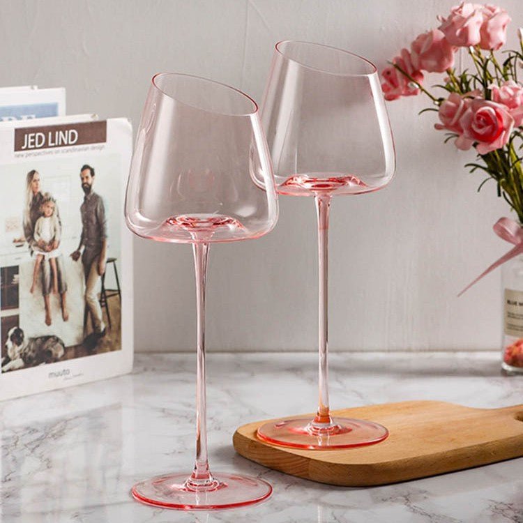 Pink Crystal Wine Glass – Luxury Angled Rim Stemmed Goblet