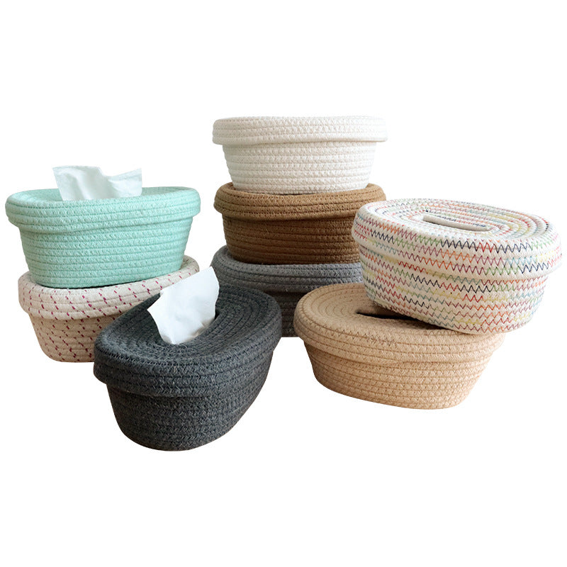 Woven Cotton Rope Tissue Box, Nordic Desktop Storage Basket
