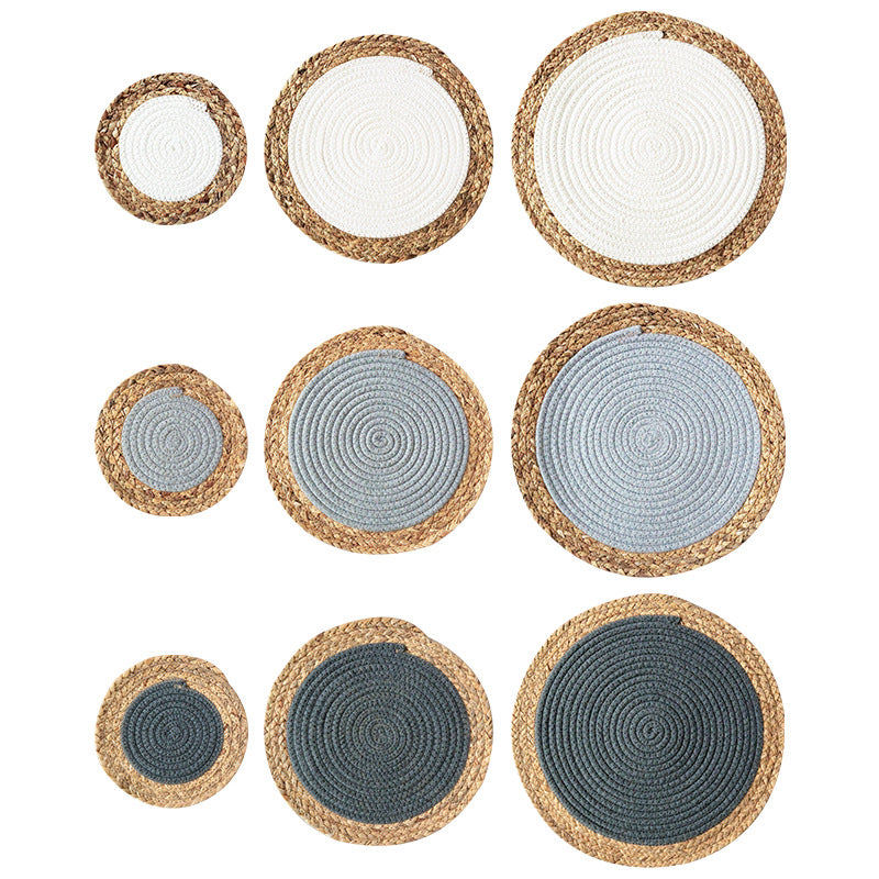 Handwoven Seagrass & Cotton Rope Trivet, Round Heat Resistant Pot Holder, Table Mat & Coaster