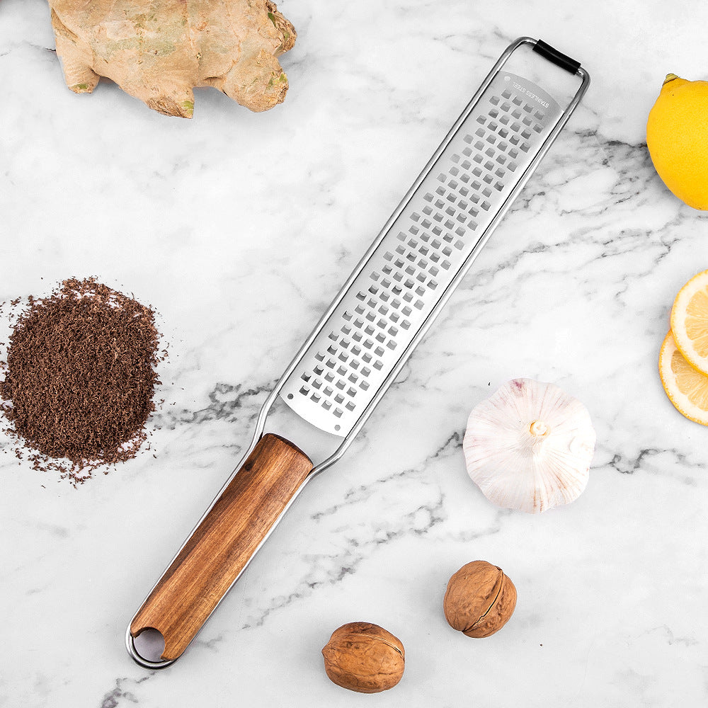 Stainless Steel Cheese Peeler with Ergonomic Wood Handle, Professional Paring & Peeling Tool for Cheese, Chocolate, Vegetables, and Fruit