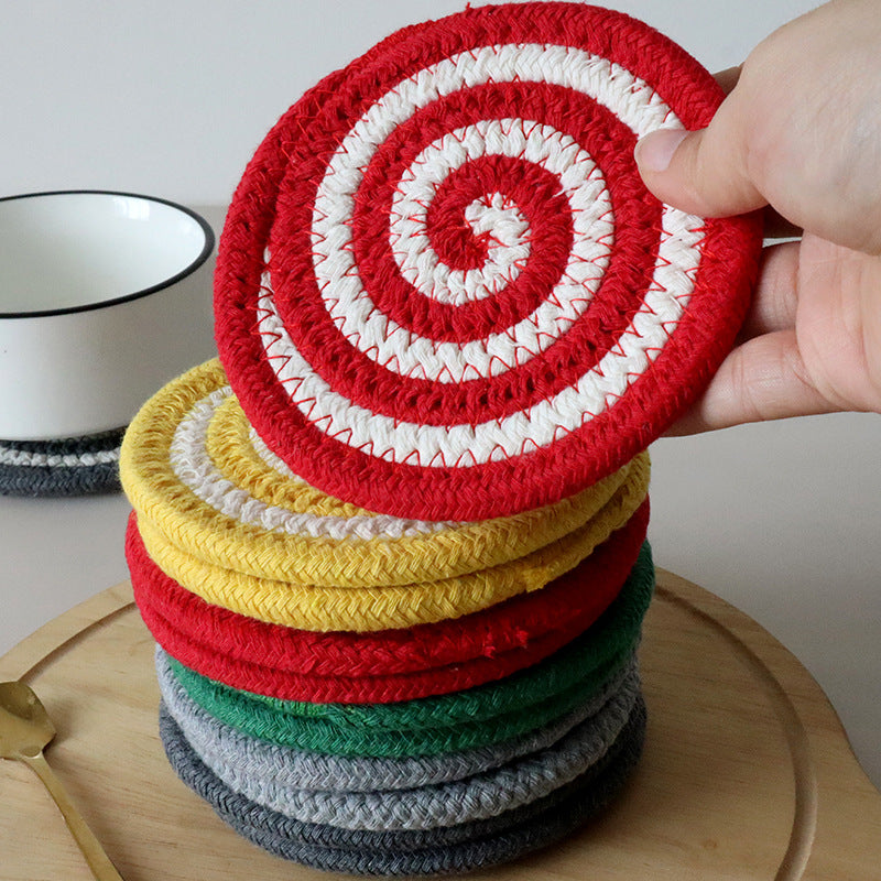 Handwoven Cotton Rope Coaster, Thick Spiral Heat-Resistant Table Mat