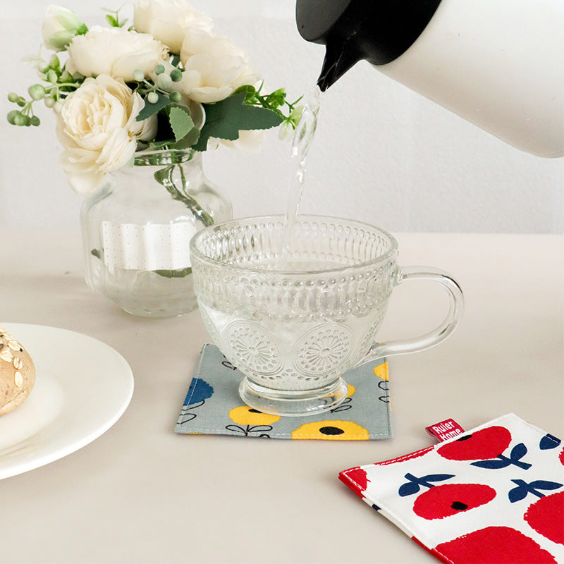 Countryside Floral Print Double Layer Square Fabric Coaster, Heat Resistant Mug and Tea Cup Mat