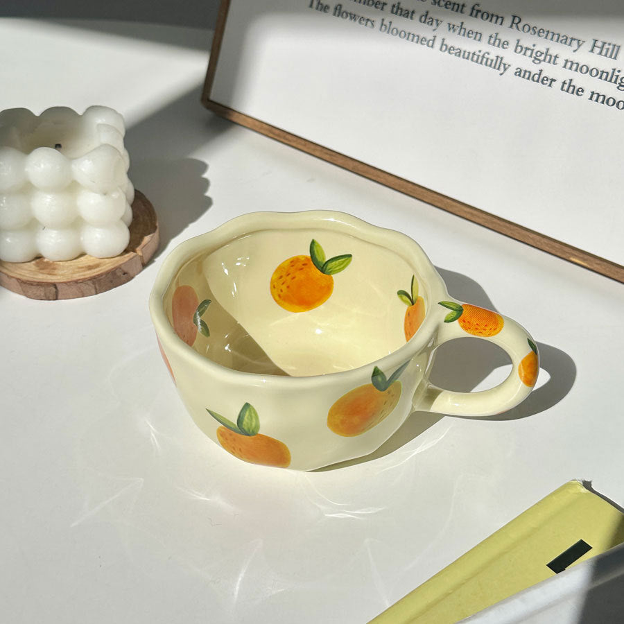 Ceramic Water Cup with Handle – Cute Floral & Fruit Drinking Mug