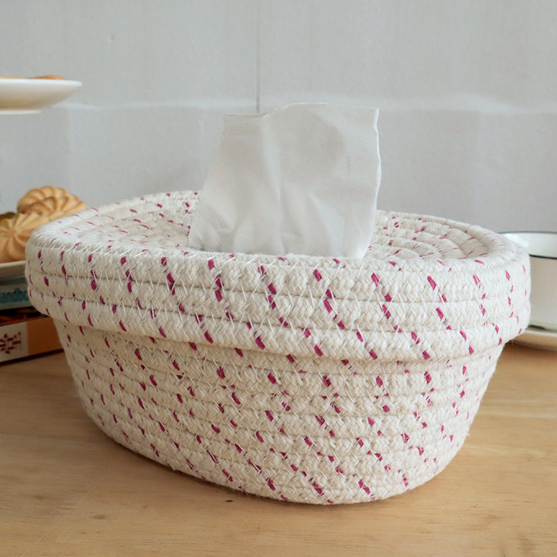Woven Cotton Rope Tissue Box, Nordic Desktop Storage Basket