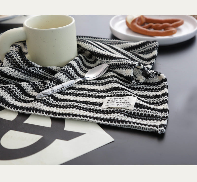 Black & White Woven Table Napkin – Striped Fabric Dining Cloth