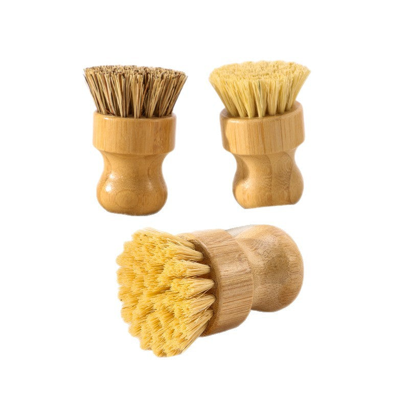Bamboo Pot Brush Set of 3, Boar Bristle, Sisal and Coconut Fiber Kitchen Scrub Brushes for Pots, Pans and Dishes, Boxed Cleaning Set