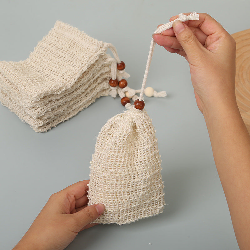 Cotton Linen Soap Saver Pouch, 2-in-1 Shower Foaming Net & Storage Bag