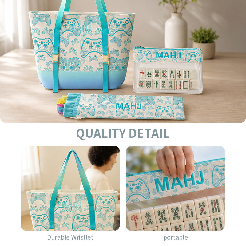 3-Piece Mahjong Storage Bag Set – Portable Carryall Tote, Tile Bag & Pusher Holder for Mahjong Accessories, Travel, Game Night & Home Storage