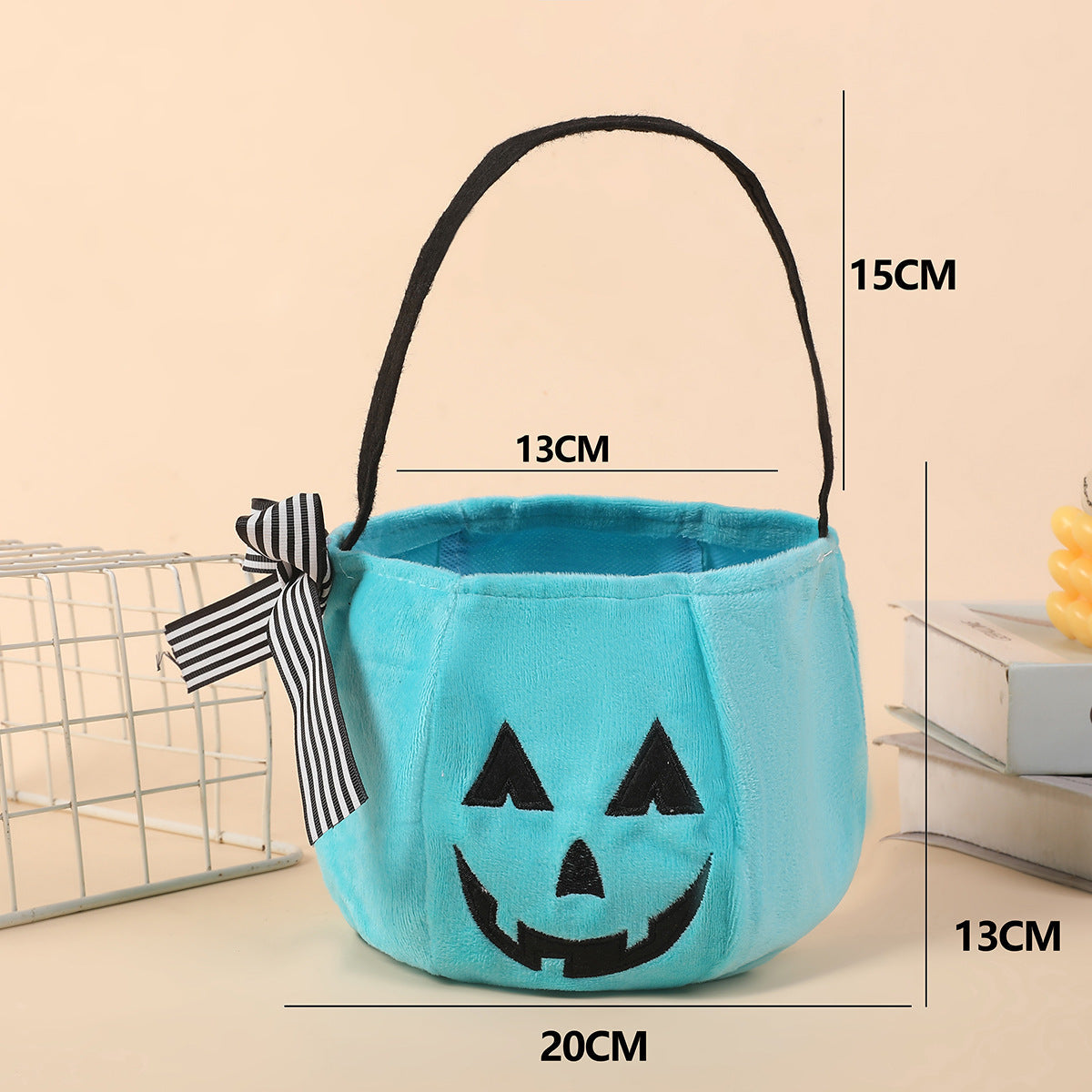 Halloween Pumpkin Candy Bucket, Soft Fabric Trick-or-Treat Bag with Bow