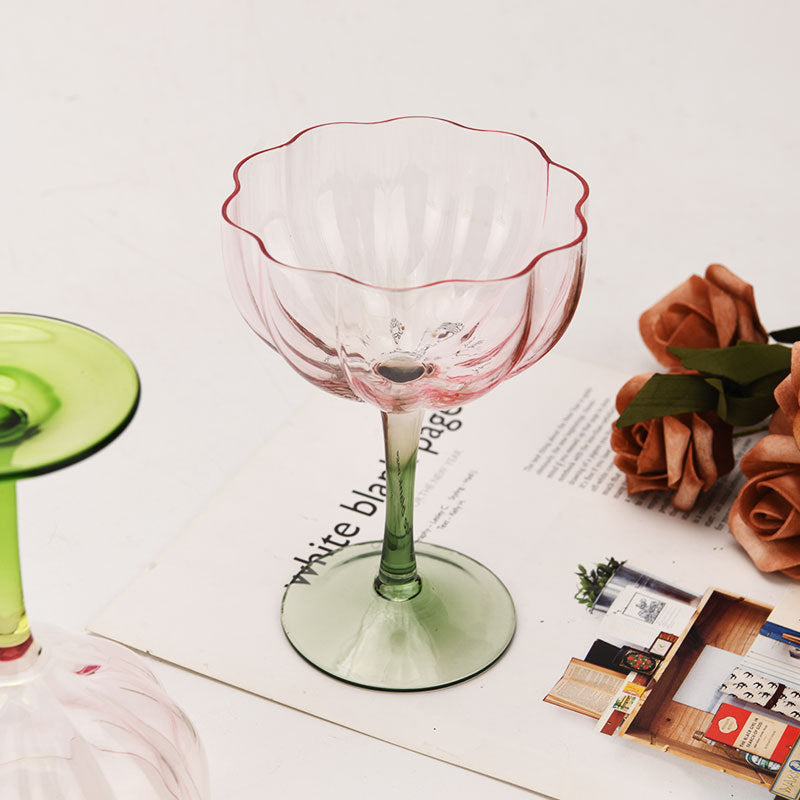 Hand-Blown Crystal Wine Glass – Petal-Shaped Stemmed Goblet for Hotel & Home
