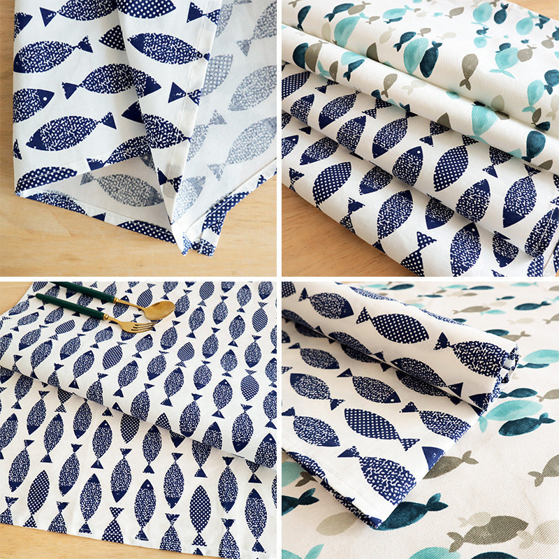 Mediterranean Blue Fish Print Napkin, Kitchen Tea Towel & Home Textile