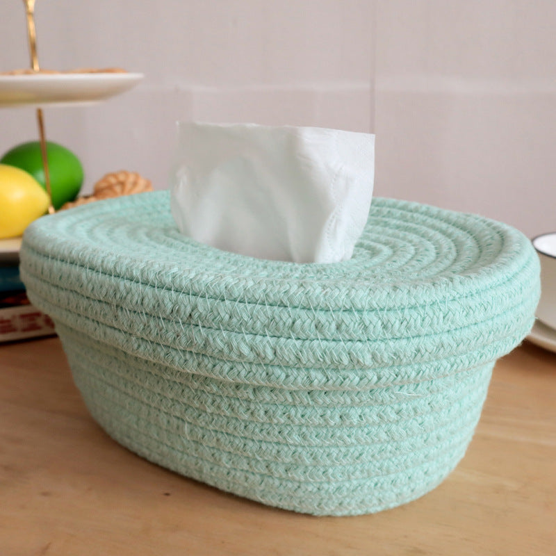 Woven Cotton Rope Tissue Box, Nordic Desktop Storage Basket