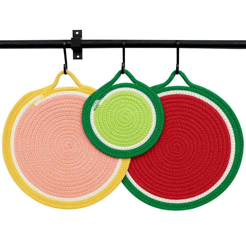 Fruit-Themed Cotton Rope Trivet, Round Heat Resistant Placemat, Coaster & Hanging Pot Holder