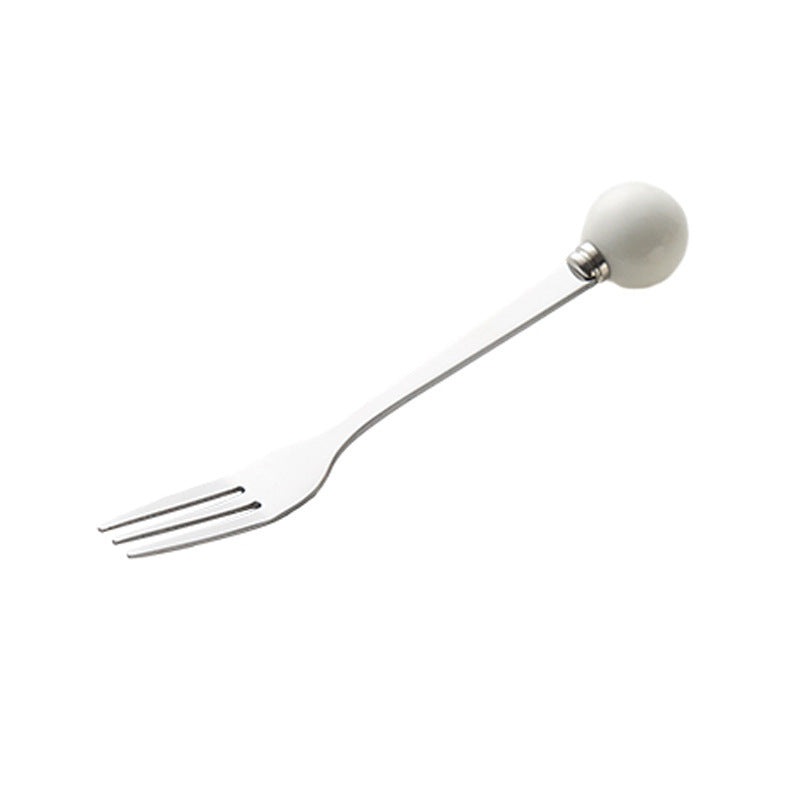 Ceramic Dessert Spoon and Fork Set with Holder – 5-Piece Mini Flatware Set