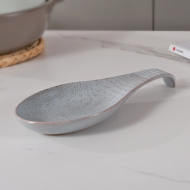 Ceramic Spoon Rest – Speckled Pottery Spoon Holder for Kitchen Countertop & Cooking Utensils