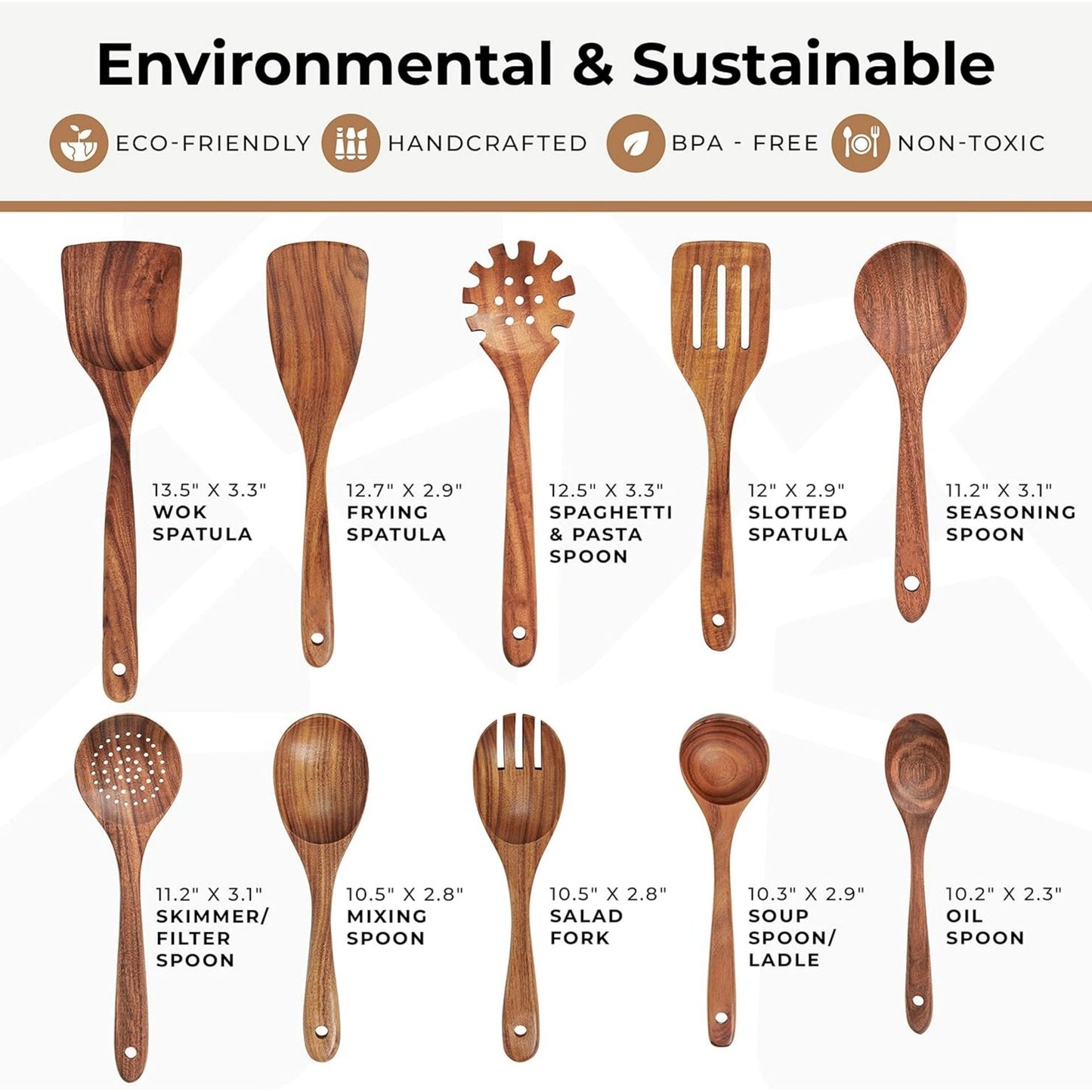 Acacia Wood Kitchen Utensil Set Teak Cooking Spoons