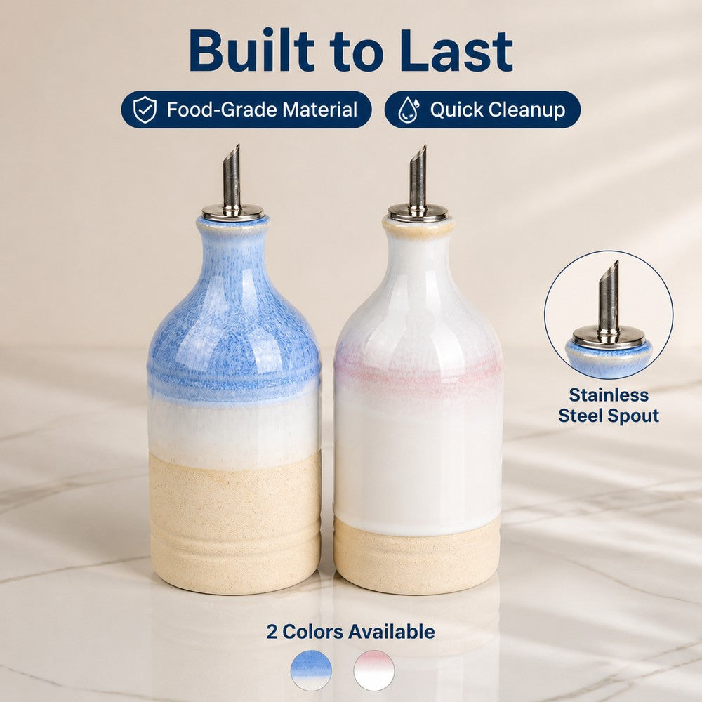 Wabi-Sabi Ceramic Oil Dispenser – Automatic Pour Olive Oil & Vinegar Bottle