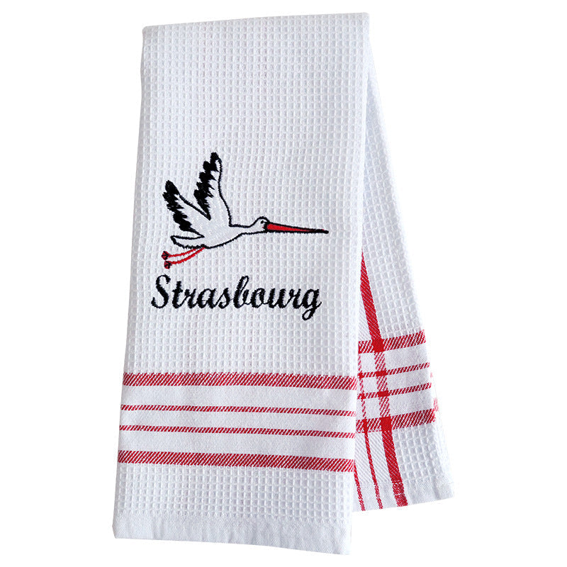 Christmas Embroidered Waffle Tea Towel, Nordic Cotton Fabric Napkin