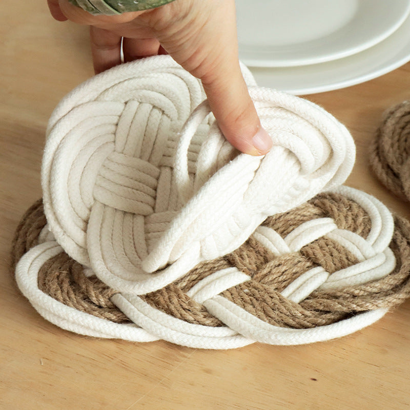 Handwoven Round Trivet, Cotton Linen Heat Resistant Table Mat & Coaster