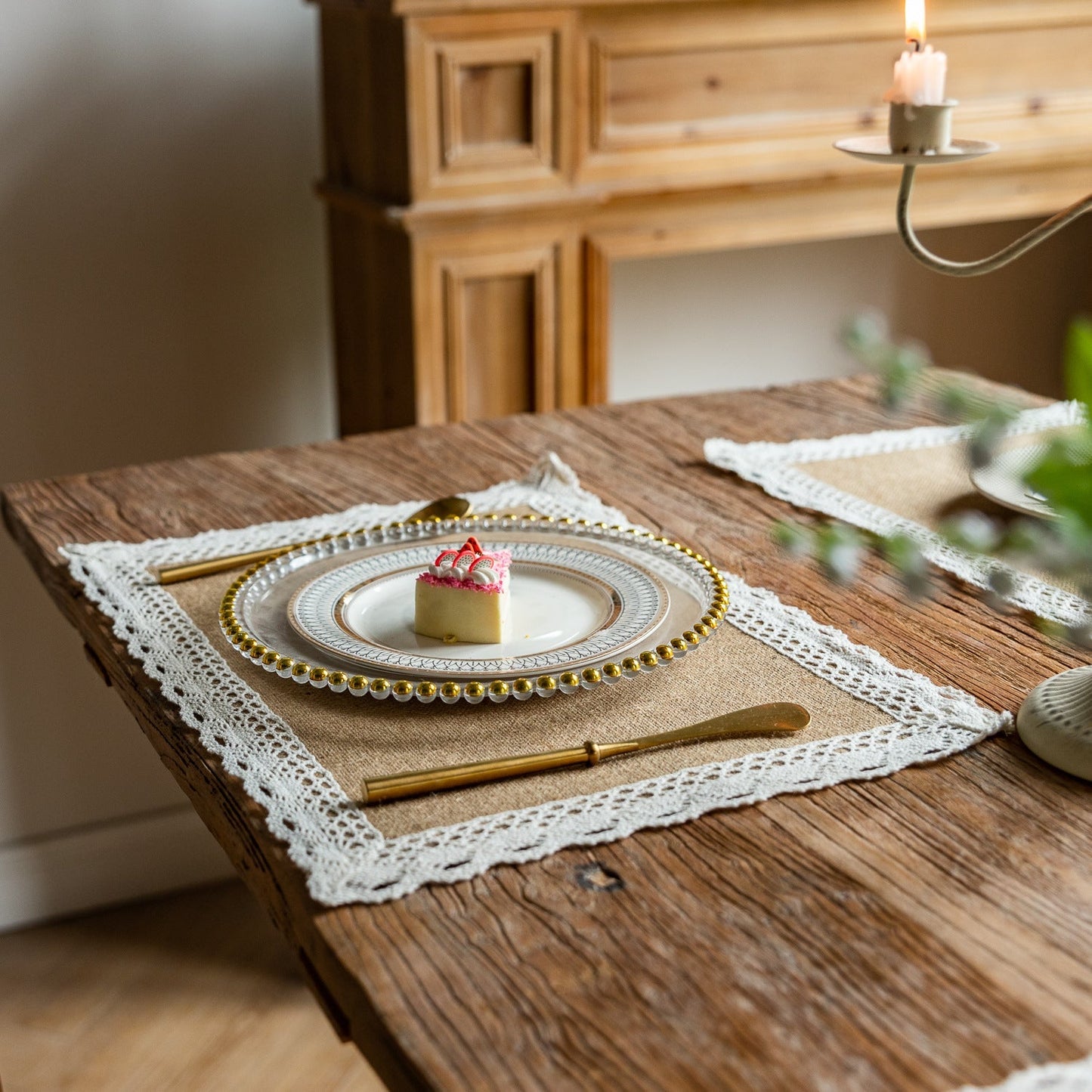 Farmhouse Vintage Jute Placemat with Tassels, Round Bowl Mat, Rectangular Heat Resistant Table Mat & Napkin