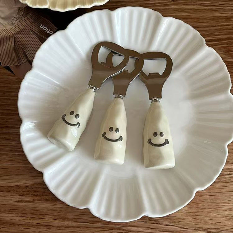 Smiley Face Bottle Opener with Decorative Handle – Stainless Steel Beer Opener