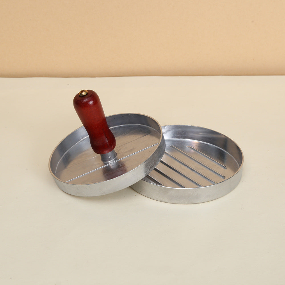 Hamburger Patty Press – Round Metal Burger Mold with Wooden Handle for Homemade Beef Patties, BBQ, Grill, Restaurant & Kitchen Use