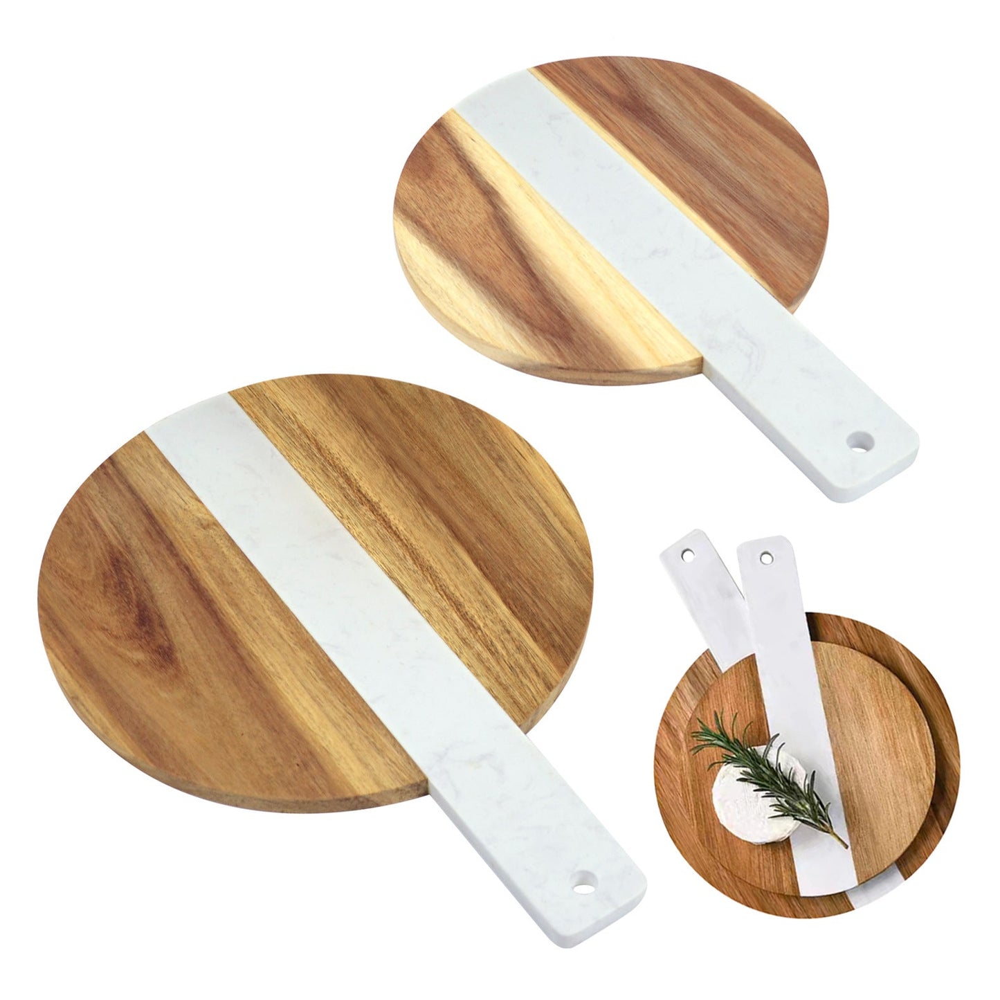 Marble & Wood Serving Board – Charcuterie, Cheese & Pizza Board