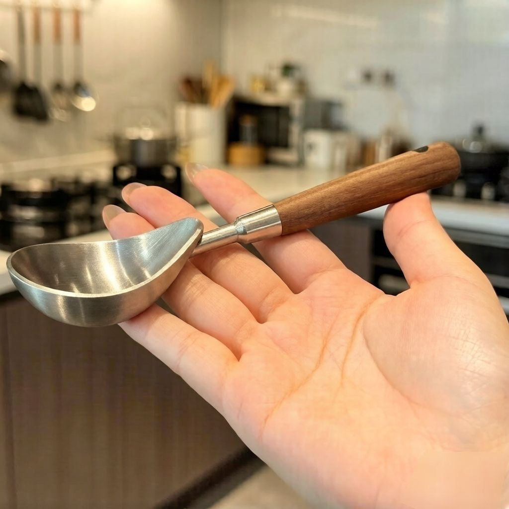 Stainless Steel Digging Spoon – Non-Magnetic Multi-Purpose Scoop with Wooden Handle, 19.3cm Utility Spoon