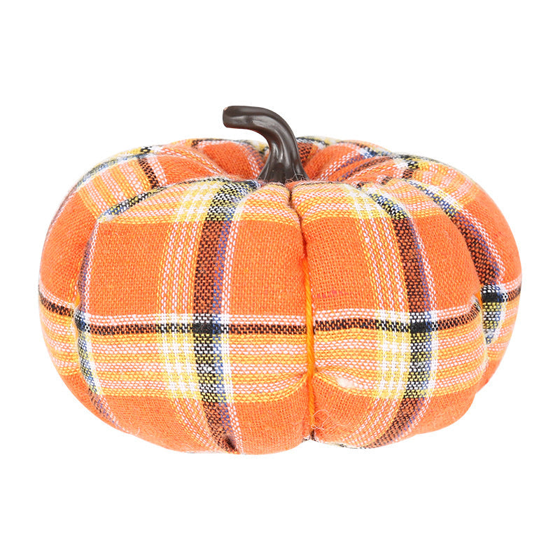 Plaid Fabric Pumpkin Decoration – Mini Stuffed Pumpkin