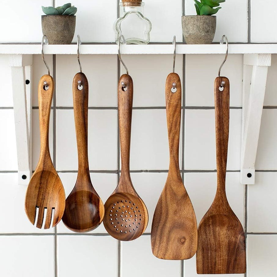 Acacia Wood Kitchen Utensil Set Teak Cooking Spoons