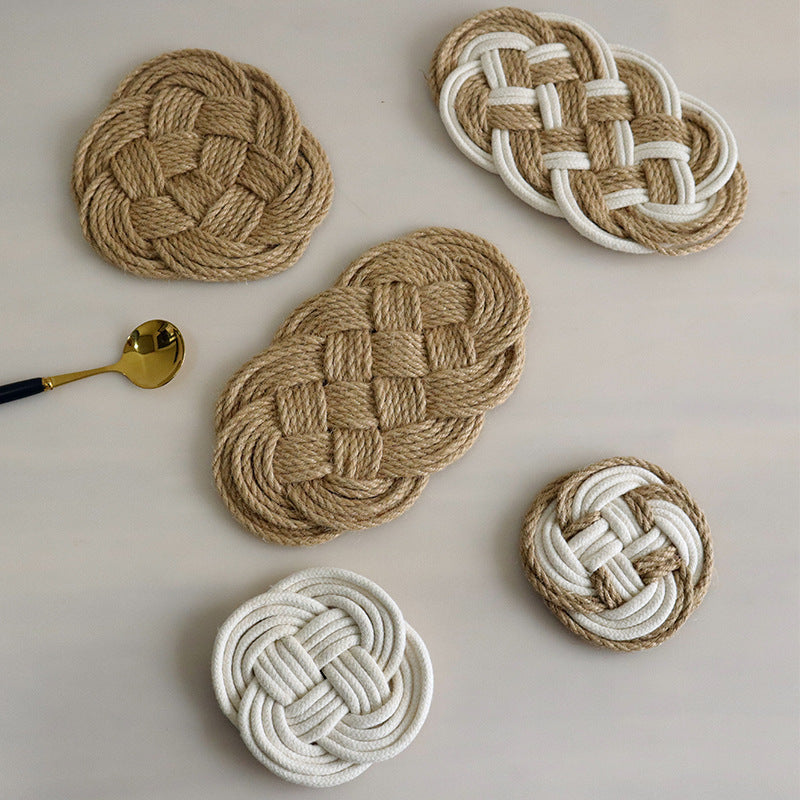 Handwoven Round Trivet, Cotton Linen Heat Resistant Table Mat & Coaster