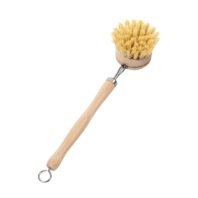 Beechwood Long-Handled Pot Scrubber, Natural Loofah & Sisal Kitchen Cleaning Brush for Non-Stick Pans, Cast Iron, and Dishwashing – Eco-Friendly