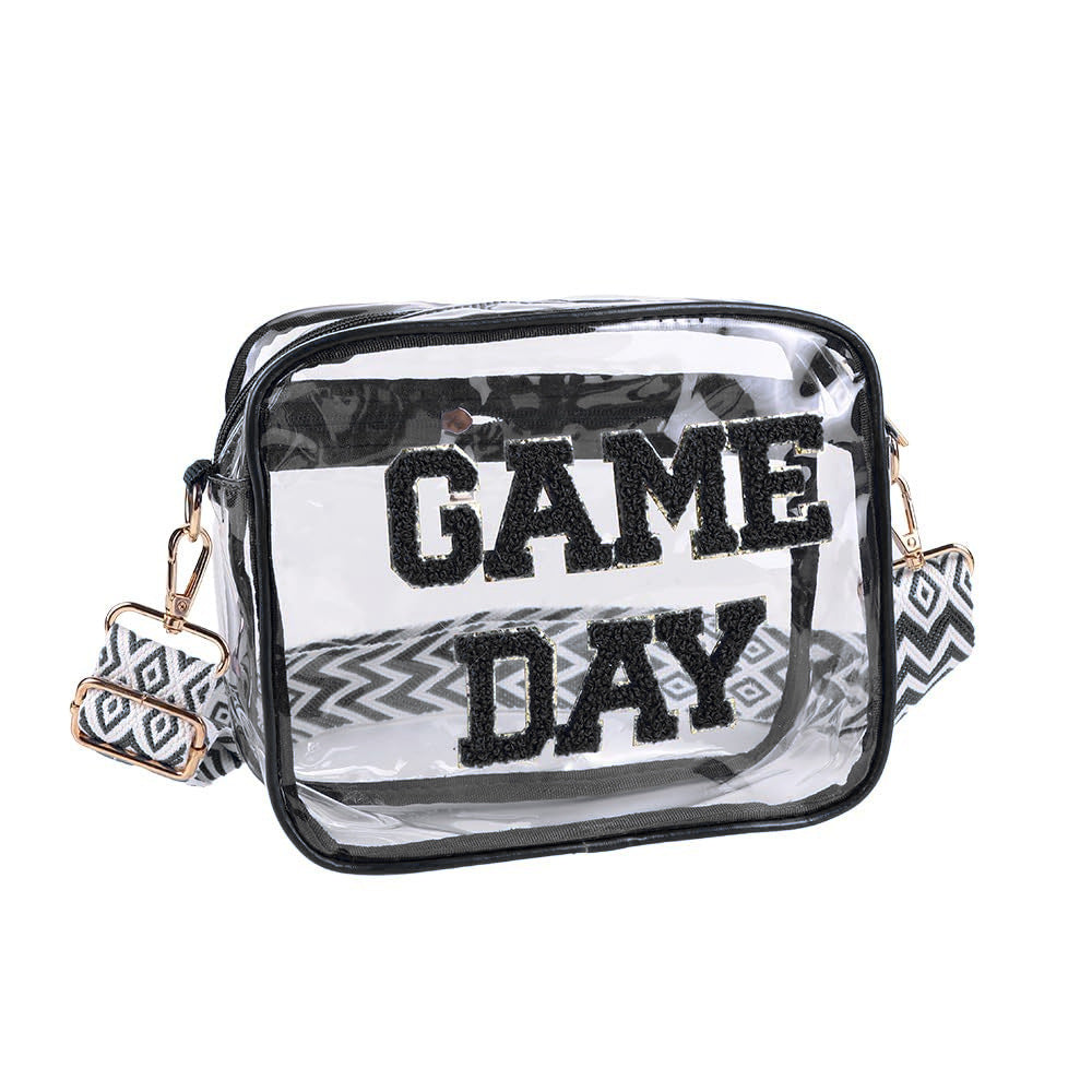 Clear Game Day Crossbody Bag with Chenille Letters