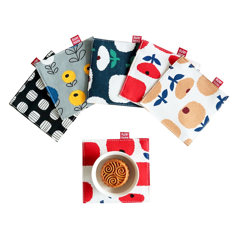 Countryside Floral Print Double Layer Square Fabric Coaster, Heat Resistant Mug and Tea Cup Mat