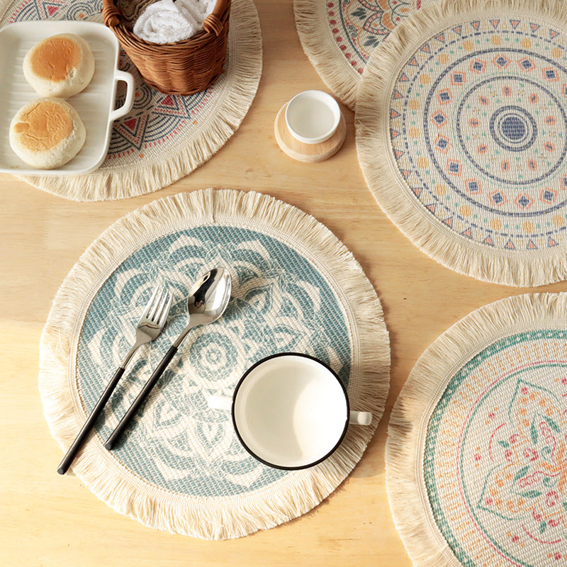 Printed Boho Placemat, Mandala Tassel Table Mat for Kitchen Decor