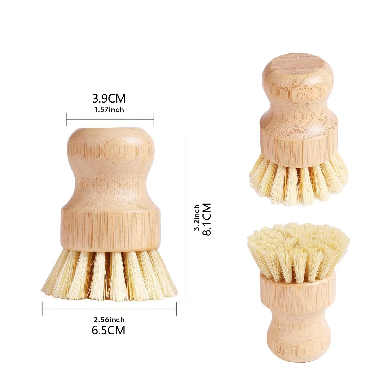 Natural Hardwood Pot Scrubber Brush with Sisal & Coconut Fiber Bristles, Heavy-Duty Kitchen Cleaning Brush