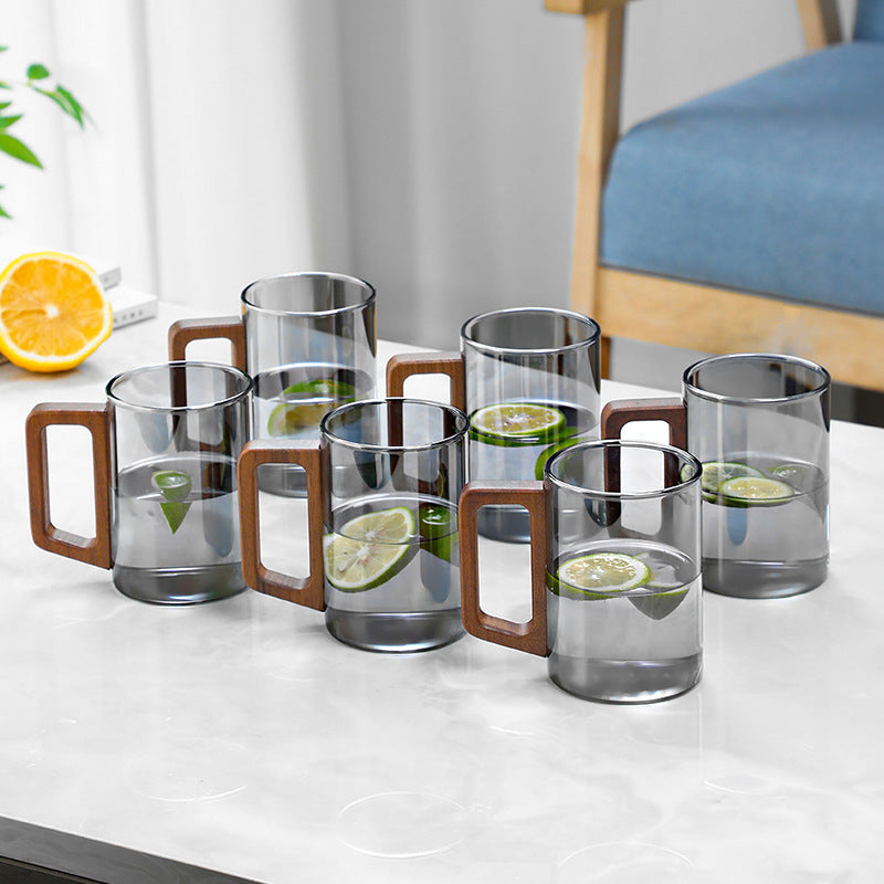 Glass Cups with Holder – 6-Piece 300ml Drinking Glass Set with Storage Rack