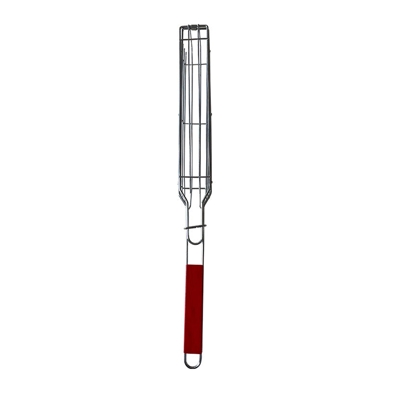 BBQ Kabob Grilling Basket with Wooden Handle – Reusable Wire Skewer Cage