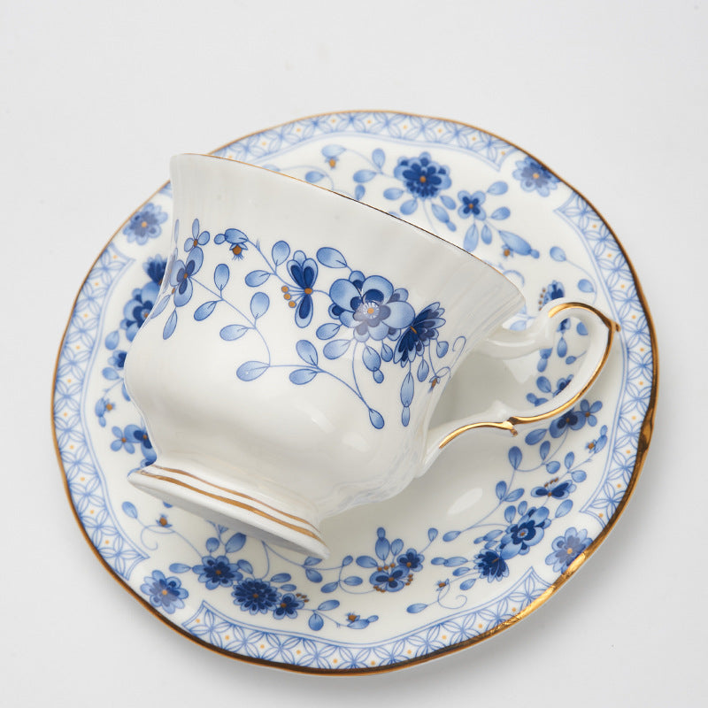 Luxury Porcelain Coffee Set – Blue Floral & Gold Trim Cups for Tea & Coffee