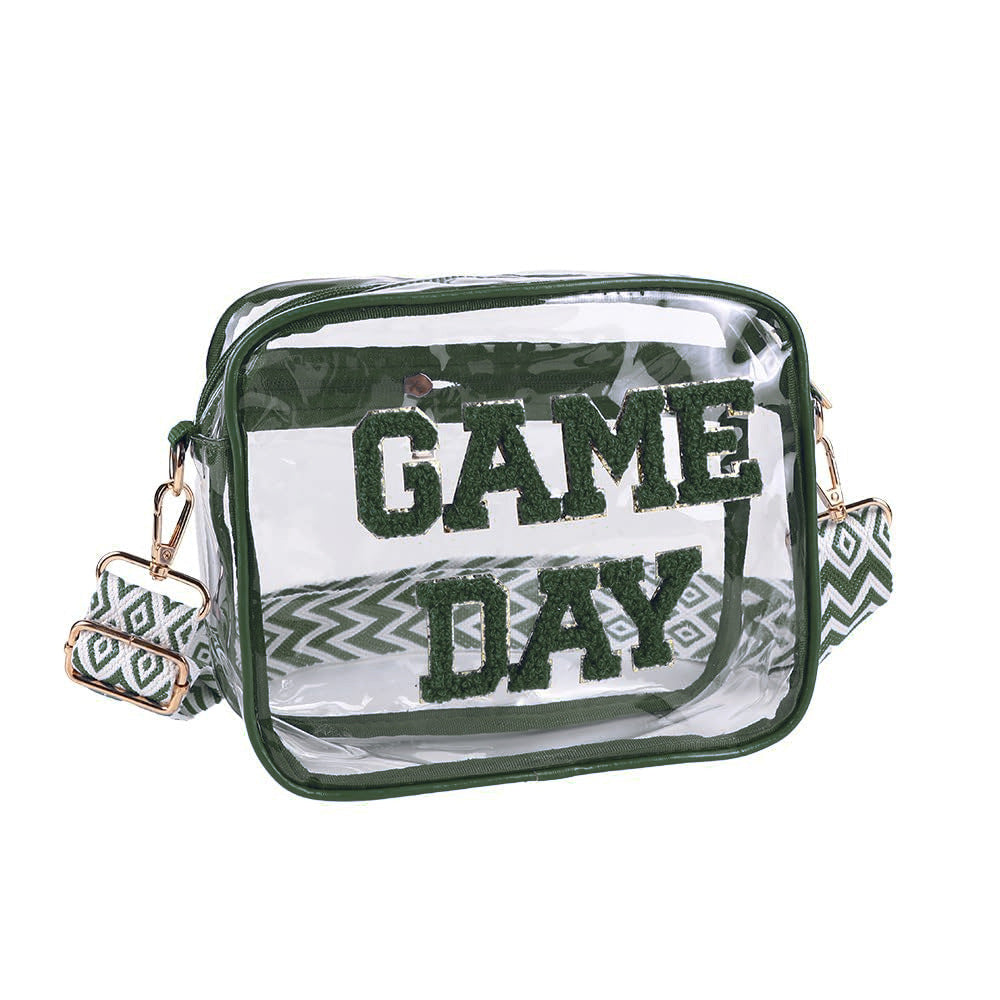 Clear Game Day Crossbody Bag with Chenille Letters
