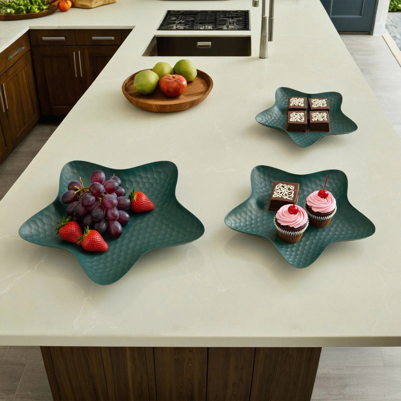 Metal Starfish Serving Tray  set – 3 pieces Textured Decorative Plate Tabletop Display & Home Decor