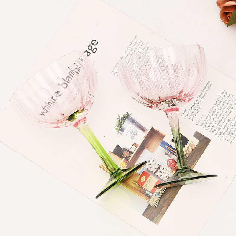 Hand-Blown Crystal Wine Glass – Petal-Shaped Stemmed Goblet for Hotel & Home