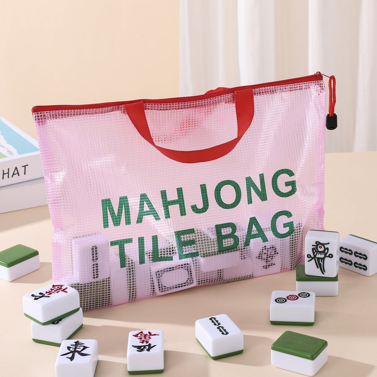 Polyester Mahjong Tile Storage Bag – Large Capacity Zippered Carrying Tote