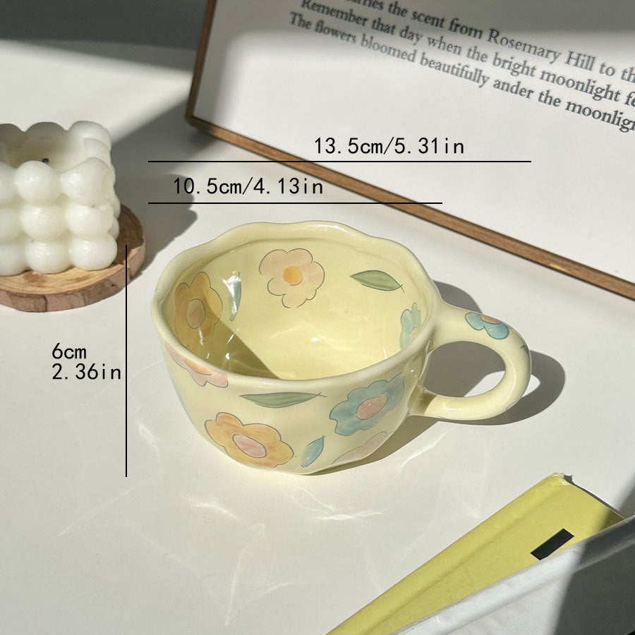Ceramic Water Cup with Handle – Cute Floral & Fruit Drinking Mug